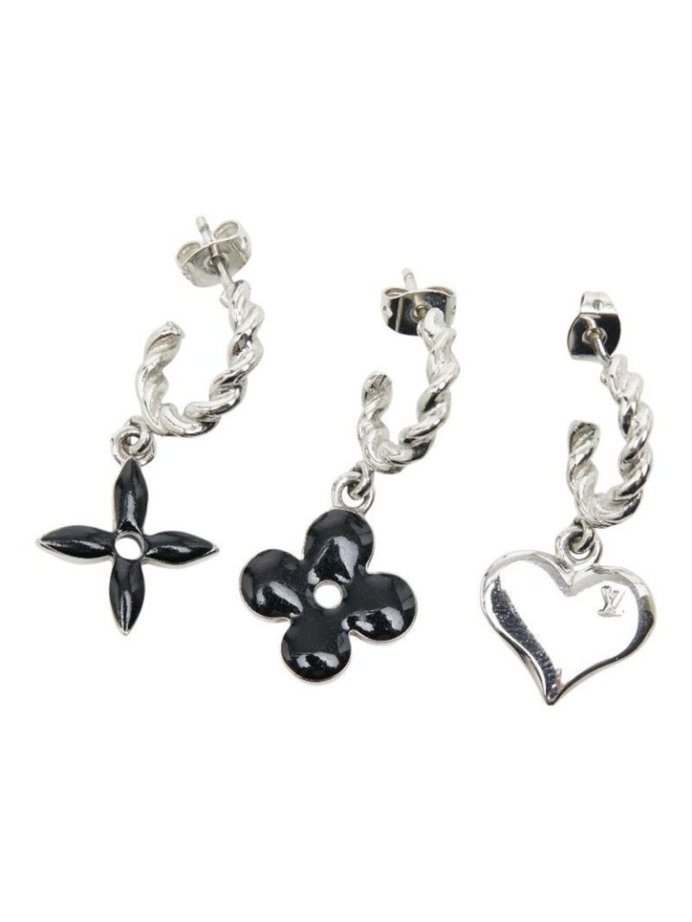 Louis Vuitton Boucle Dreille Sweet Monogram Earrings 3 Piece Set Silver Black - Picture 3 of 5
